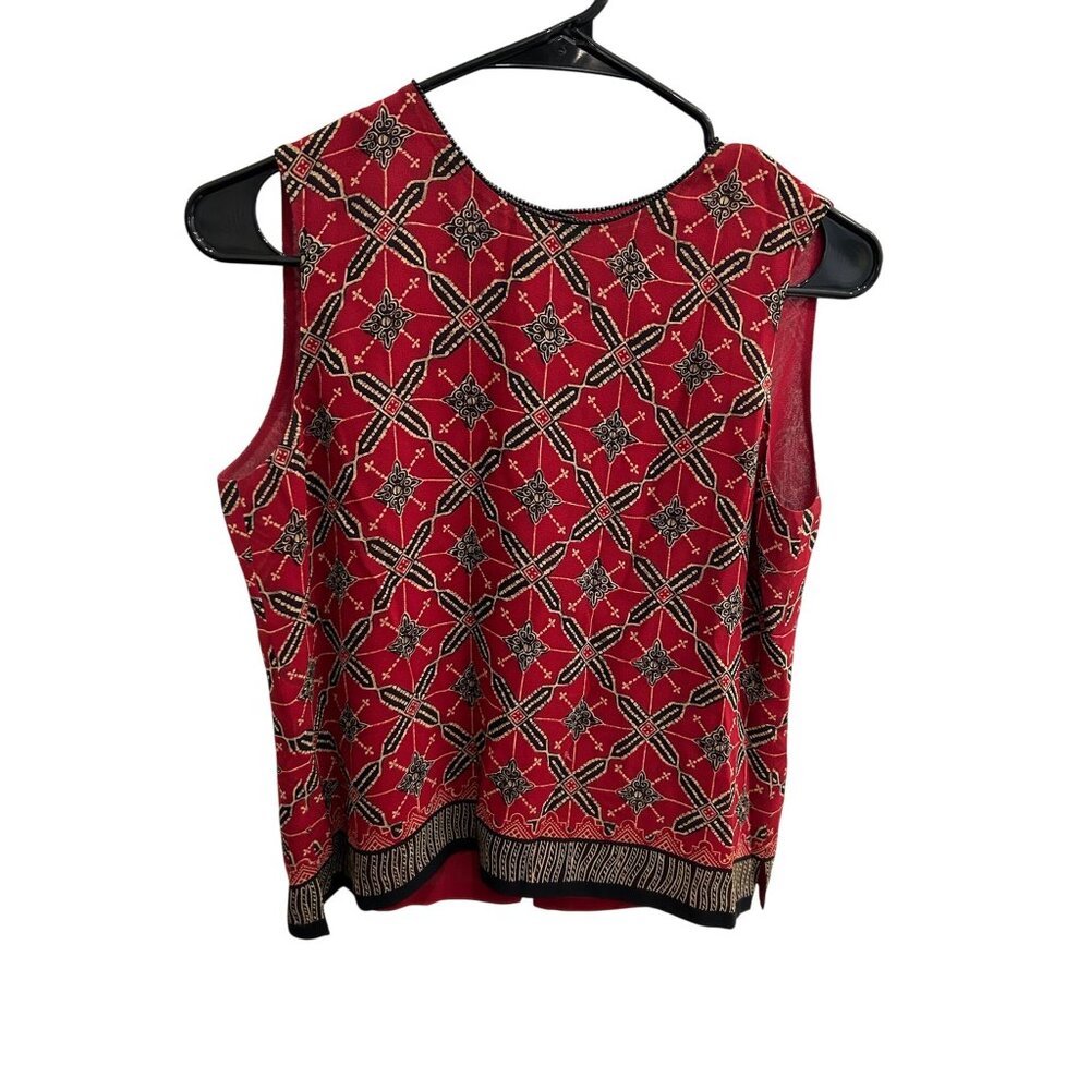 Dana Buchman Petite Silk Sleeveless Red Black Patterned Top Size 4